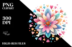 Simple Flower with Hearts Watercolor PNG Product Image 2