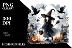 Washed Watercolor Halloween Witch, PNG Product Image 3