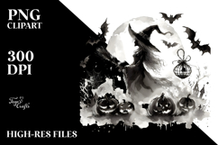 Washed Watercolor Halloween Witch, PNG Product Image 2