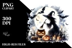 Washed Watercolor Halloween Witch, PNG Product Image 1