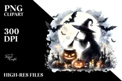 Washed Watercolor Halloween Witch, PNG Product Image 2