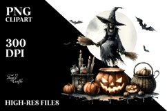 Washed Watercolor Halloween Witch, PNG Product Image 3