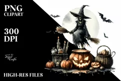 Washed Watercolor Halloween Witch, PNG Product Image 3