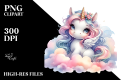 Whimsical Baby Unicorn Watercolor Clipart Title Product Image 2