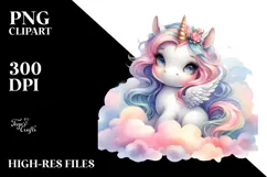 Whimsical Baby Unicorn Watercolor Clipart Title Product Image 2