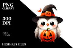 Simple Funny Halloween Clipart with Owl PNG Product Image 2