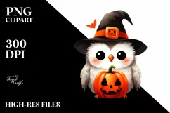 Simple Funny Halloween Clipart with Owl PNG Product Image 1