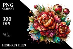 Detailed Wooden Small Stained Peonies | Clipart Product Image 1