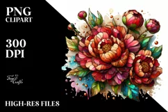 Detailed Wooden Small Stained Peonies | Clipart Product Image 1