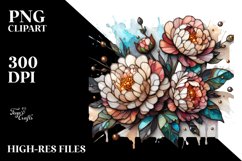 Detailed Wooden Small Stained Peonies | Clipart Product Image 1