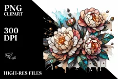 Detailed Wooden Small Stained Peonies | Clipart Product Image 1