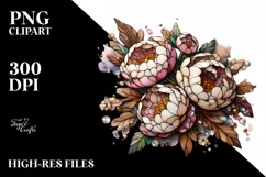Detailed Wooden Small Stained Peonies | Clipart Product Image 1