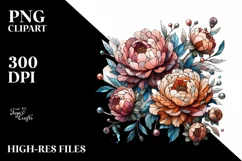 Stained Peonies Wooden Detailed | Sublimation Clipart Product Image 3
