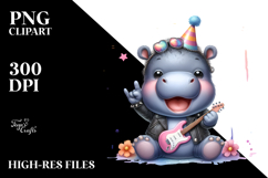 Energetic Baby Hippo with Party Hat, PNG Product Image 2