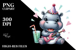 Energetic Baby Hippo with Party Hat, PNG Product Image 2