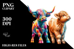 Colorful Highland Cow with Sculpture PNG Product Image 2