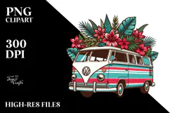 Retro Tropical Flower Van PNG Product Image 2