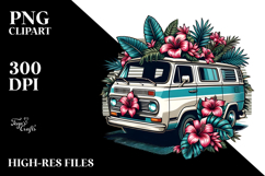 Retro Tropical Flower Van, Clipart Product Image 2