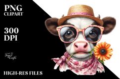 Funny Baby Cow with Sunglasses PNG Product Image 2