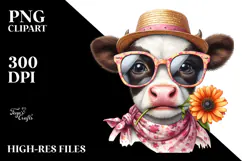 Funny Baby Cow with Sunglasses PNG Product Image 2