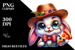 Watercolor Baby Rabbit with Cowboy Hat PNG Product Image 2