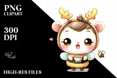 Enthusiastic Bee with Reindeer Horns PNG Product Image 1