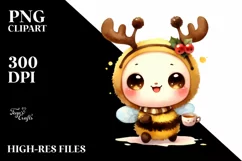 Enthusiastic Bee with Reindeer Horns PNG Product Image 1