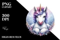 Detailed Watercolor Baby Unicorn, PNG Product Image 2