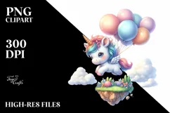Cute Baby Unicorn Floating Balloons Floating Island Clipart Product Image 3