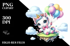 Cute Baby Unicorn Floating Balloons Floating Island Clipart Product Image 1