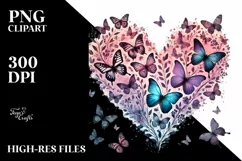 Butterfly Silhouette Heart Digital Painting PNG Product Image 2