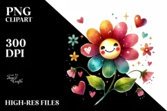 Colorful Smiling Flower with Hearts PNG Product Image 2