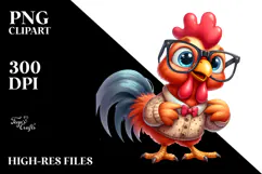 Watercolor Funny Rooster Standing es | Sublimation Clipart Product Image 2