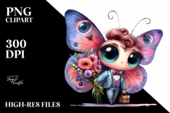 Cute Butterfly Big Eyes | Watercolor Clipart Product Image 1