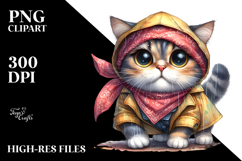 Watercolor Cat Wearing Raincoat | Sticker Product Image 2