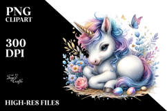 Detailed Watercolor Baby Unicorn, PNG Product Image 2