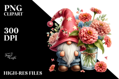 Cute GNOME with Zinnia Floral Frame PNG Product Image 2