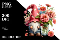 Cute GNOME with Zinnia Floral Frame PNG Product Image 2