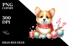 Pastel Pembroke Welsh Corgi with Christmas Decorations, PNG Product Image 3