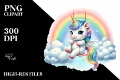 Rainbow Baby Unicorn Swinging | Clipart Product Image 1