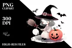 Simple Funny Halloween Clipart with Witch PNG Product Image 1