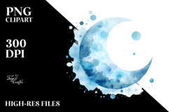 Whimsical Blueish Moon Watercolor Clipart Title Product Image 2