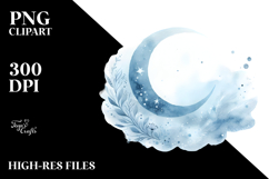 Whimsical Blueish Moon Watercolor Clipart Title Product Image 2