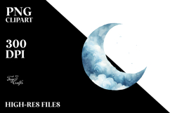 Whimsical Blueish Moon Watercolor Clipart Title Product Image 2