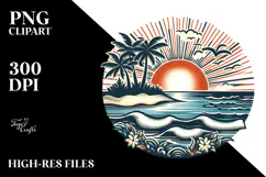 Vintage Tropical Island Sun, PNG Product Image 2