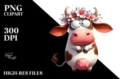 Whimsical Cow with Flower Crown, PNG Product Image 2