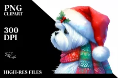 Cute Maltese with Santa Hat PNG Product Image 1