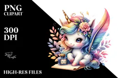 Colorful Unicorn with Quill and Ink PNG Product Image 2