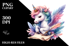 Colorful Unicorn with Quill and Ink PNG Product Image 2