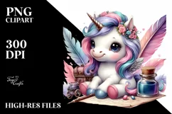 Colorful Unicorn with Quill and Ink PNG Product Image 1